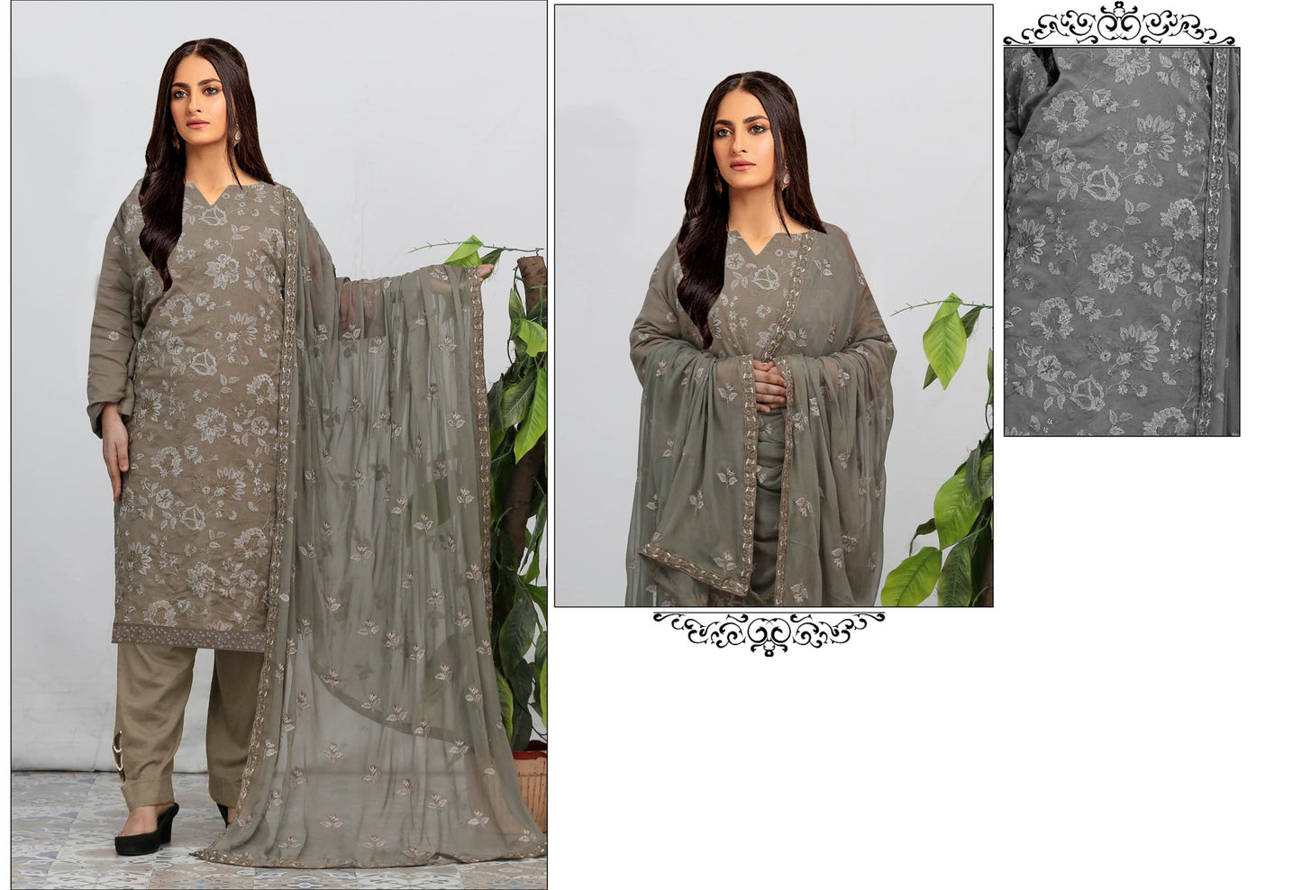 Malika Embroidered Karandi With Chiffon Dupatta Embroidered Collection