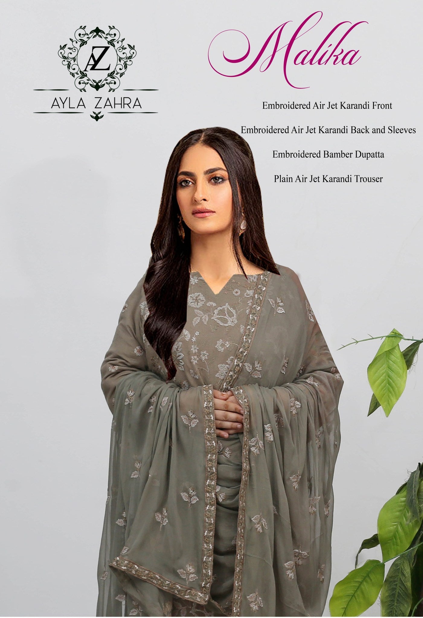 Malika Embroidered Karandi With Chiffon Dupatta Embroidered Collection