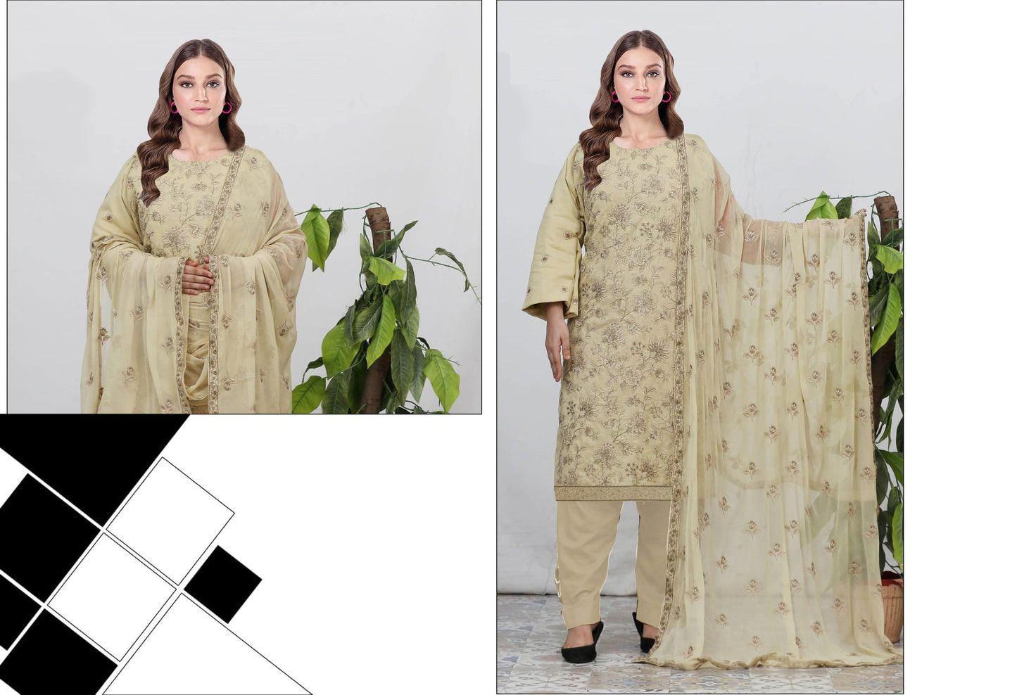 Malika Embroidered Karandi With Chiffon Dupatta Embroidered Collection