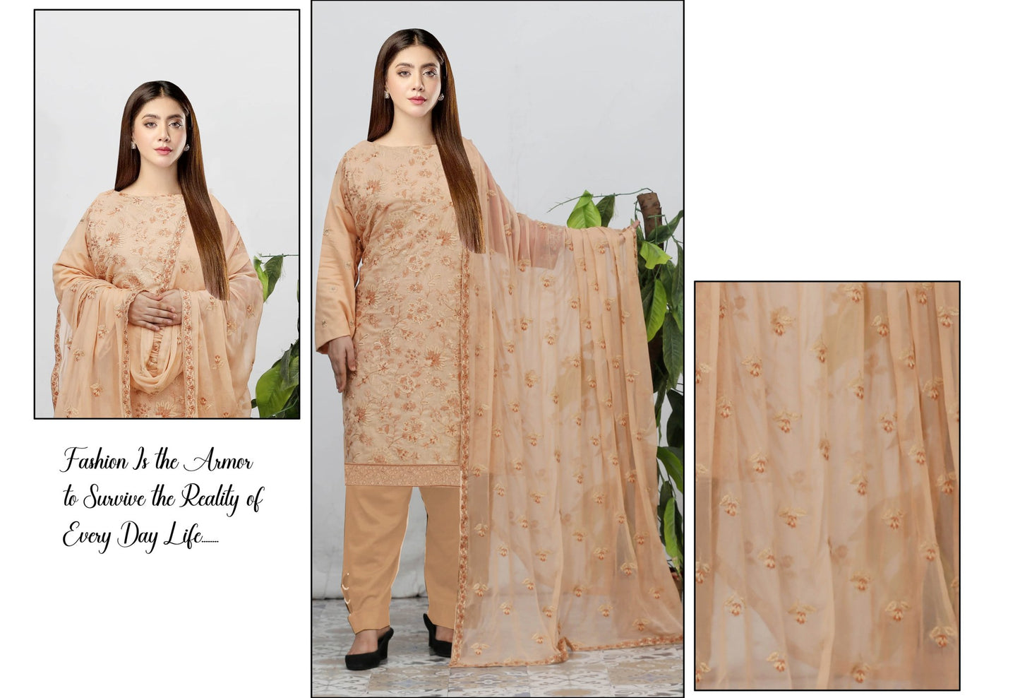 Malika Embroidered Karandi With Chiffon Dupatta Embroidered Collection