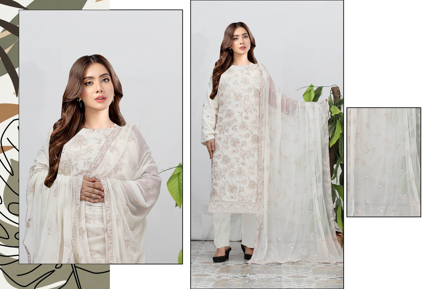 Malika Embroidered Karandi With Chiffon Dupatta Embroidered Collection