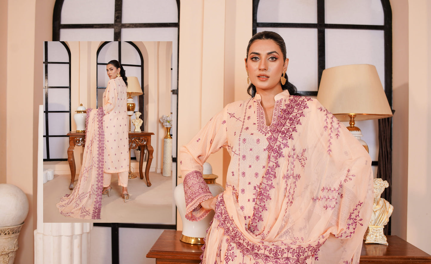 Andaaz Hawa Embroidered Karandi With Embroidered Chiffon Dupatta