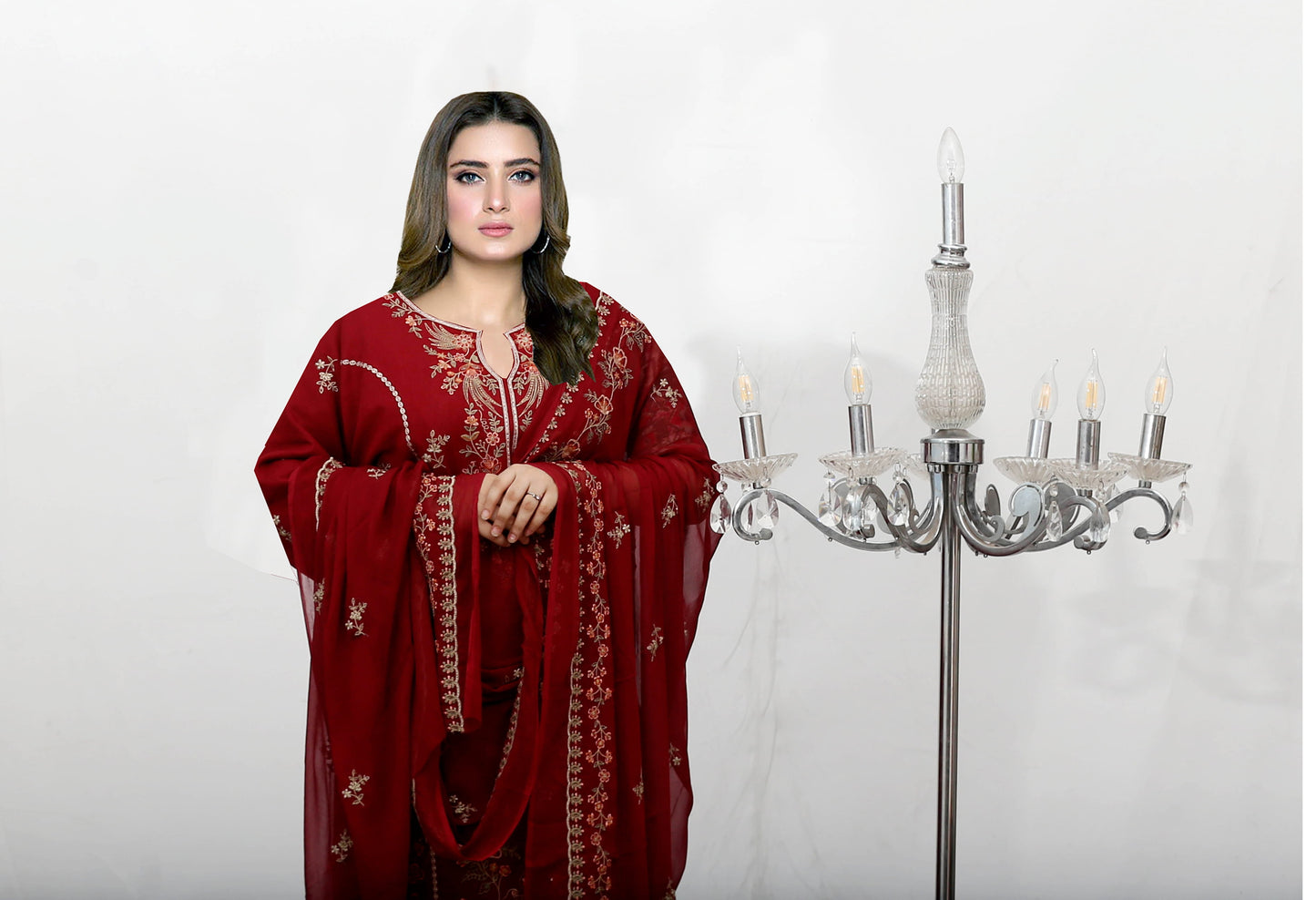 Maliha Embroidered Karandi With Chiffon Dupatta Embroidered Collection