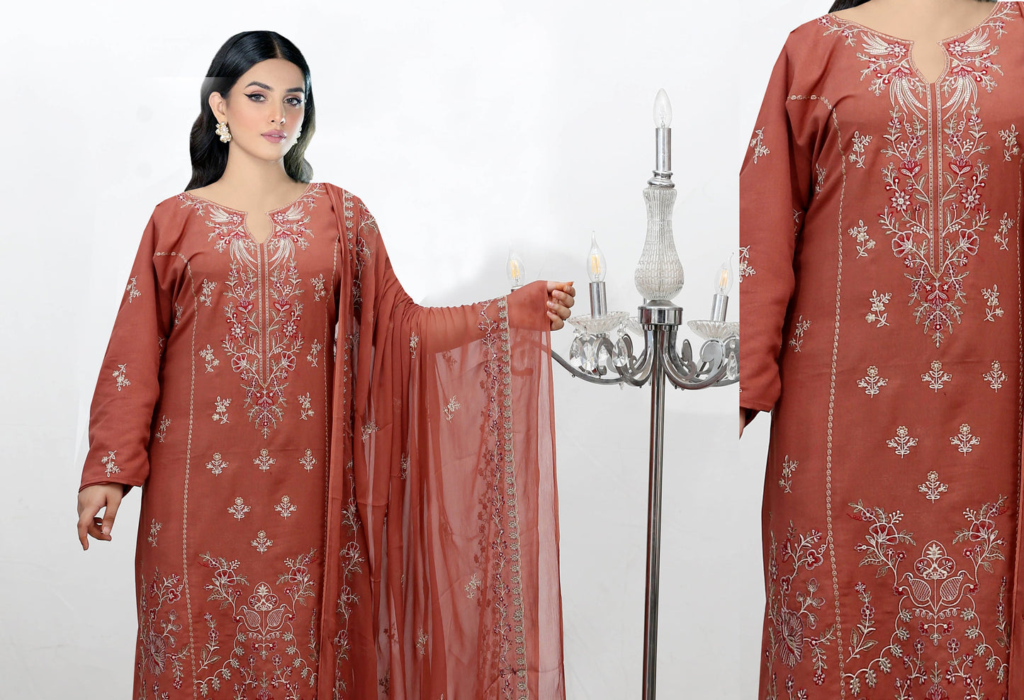 Maliha Embroidered Karandi With Chiffon Dupatta Embroidered Collection