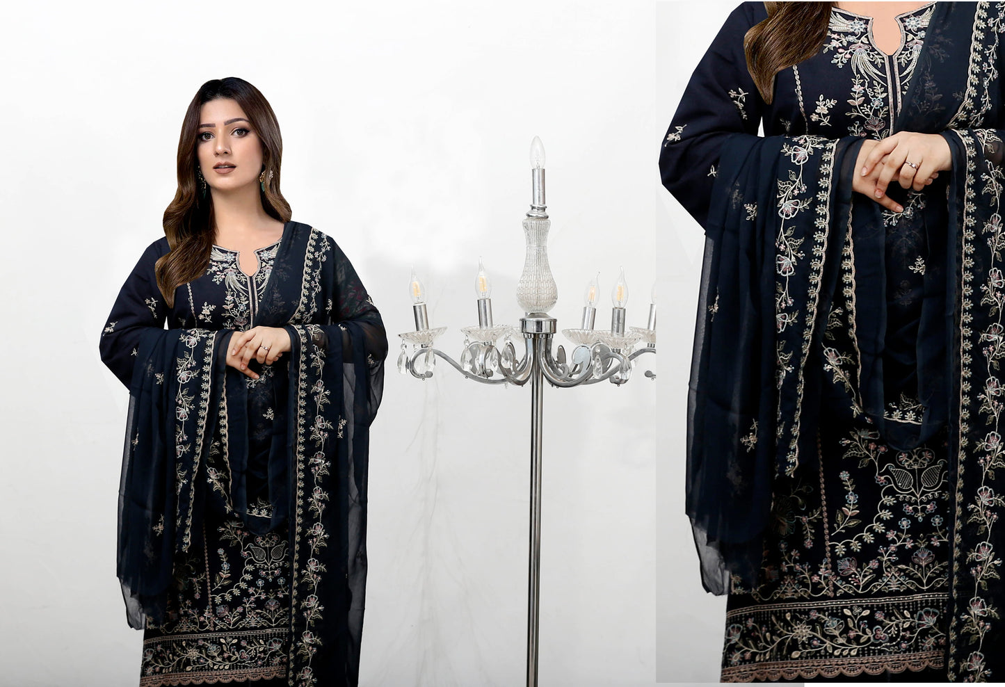 Maliha Embroidered Karandi With Chiffon Dupatta Embroidered Collection