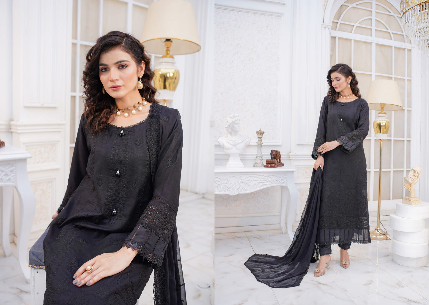 Manzil Embroidered Karandi With Embroidered Chiffon Dupatta