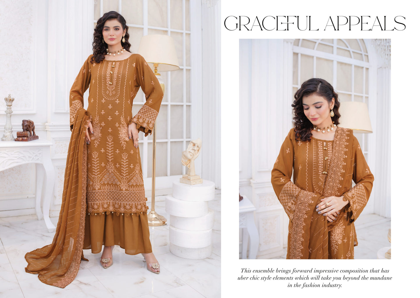 Manzil Embroidered Karandi With Embroidered Chiffon Dupatta