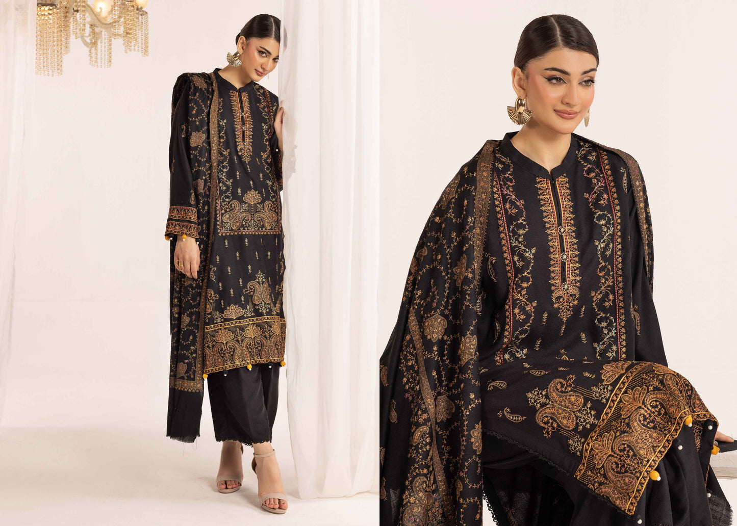 Shaista Supreme Kashmiri Sami Peach Embroidery Wool Shawl