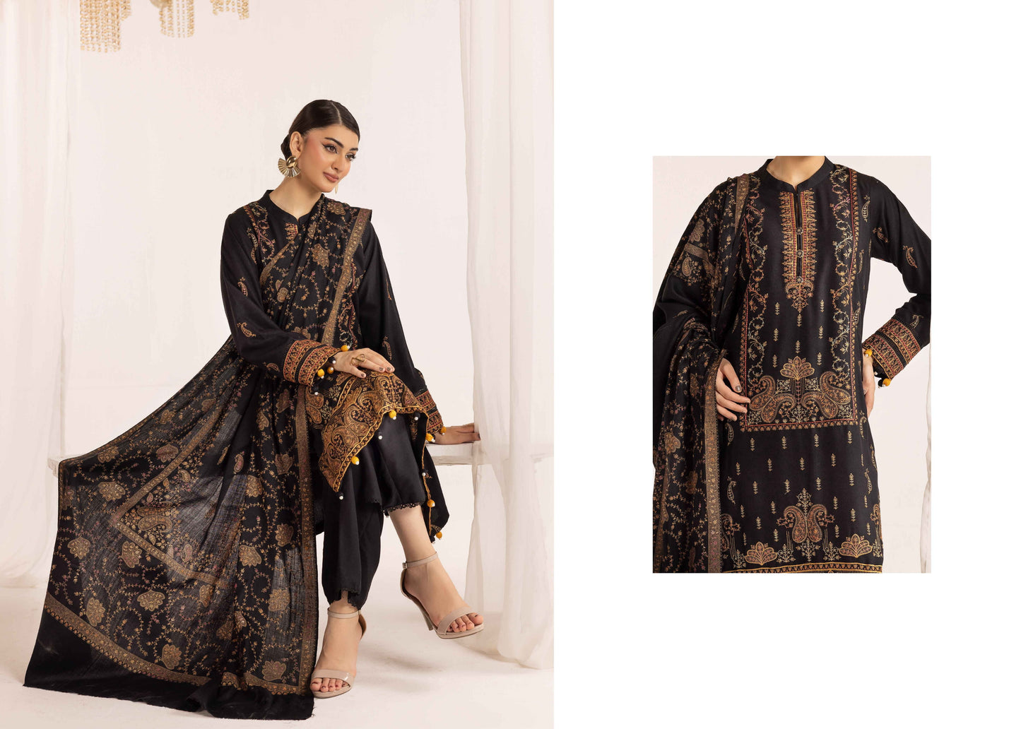 Shaista Supreme Kashmiri Sami Peach Embroidery Wool Shawl