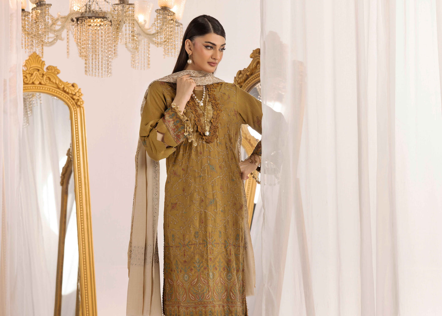 Shaista Supreme Kashmiri Sami Peach Embroidery Wool Shawl