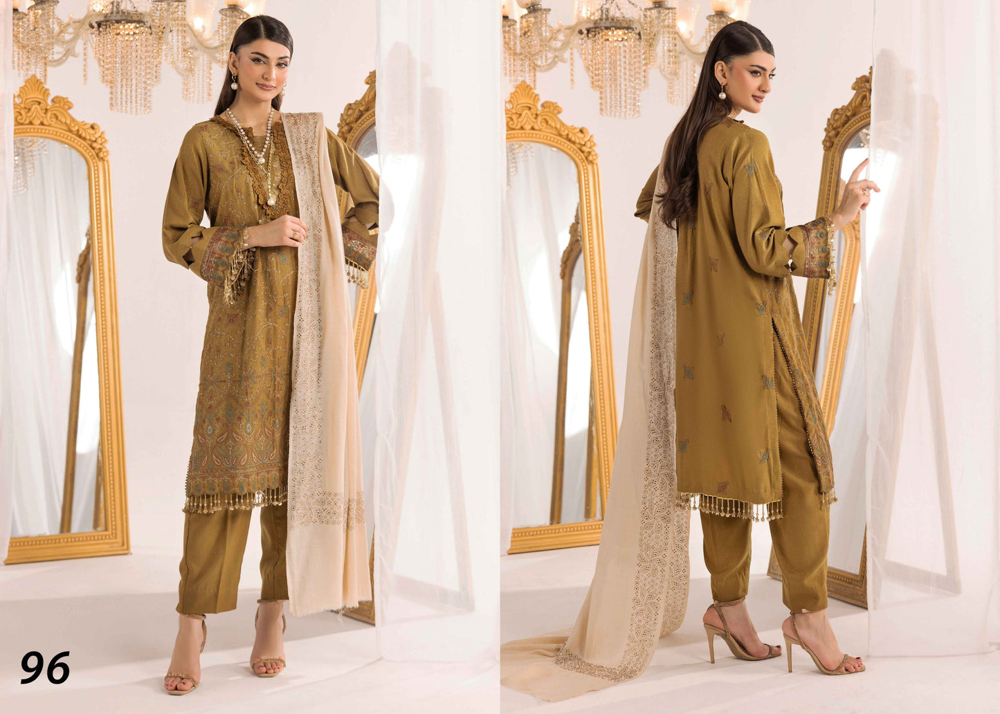 Shaista Supreme Kashmiri Sami Peach Embroidery Wool Shawl