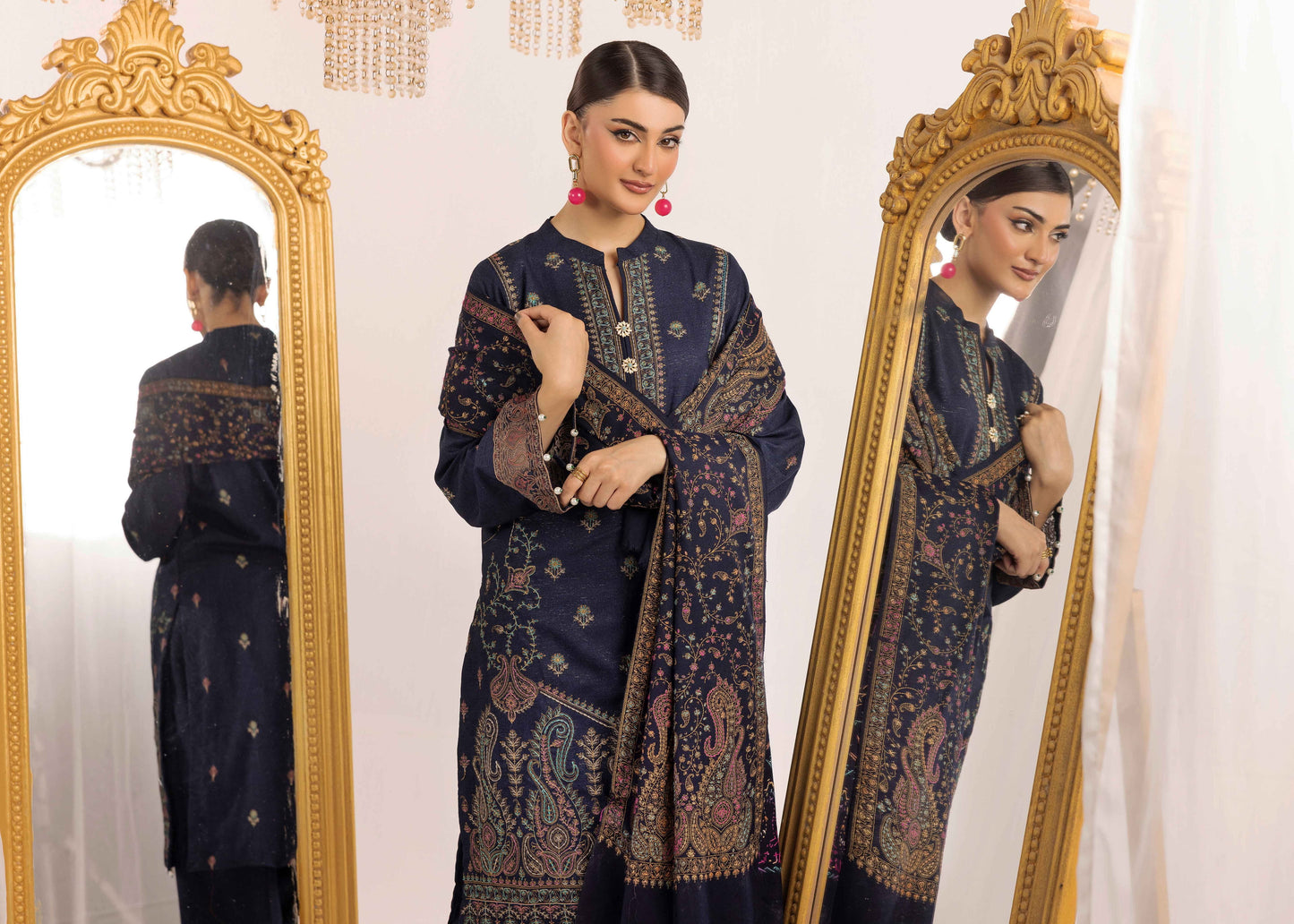 Shaista Supreme Kashmiri Sami Peach Embroidery Wool Shawl