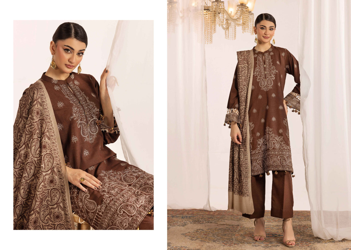 Shaista Supreme Kashmiri Sami Peach Embroidery Wool Shawl