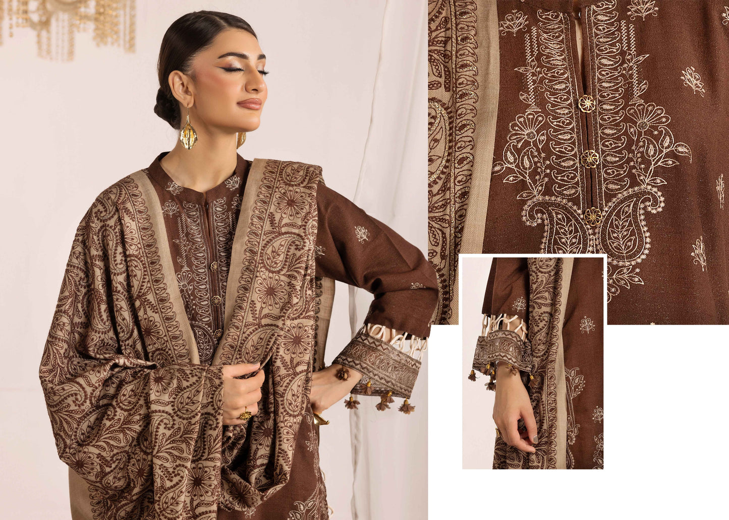 Shaista Supreme Kashmiri Sami Peach Embroidery Wool Shawl