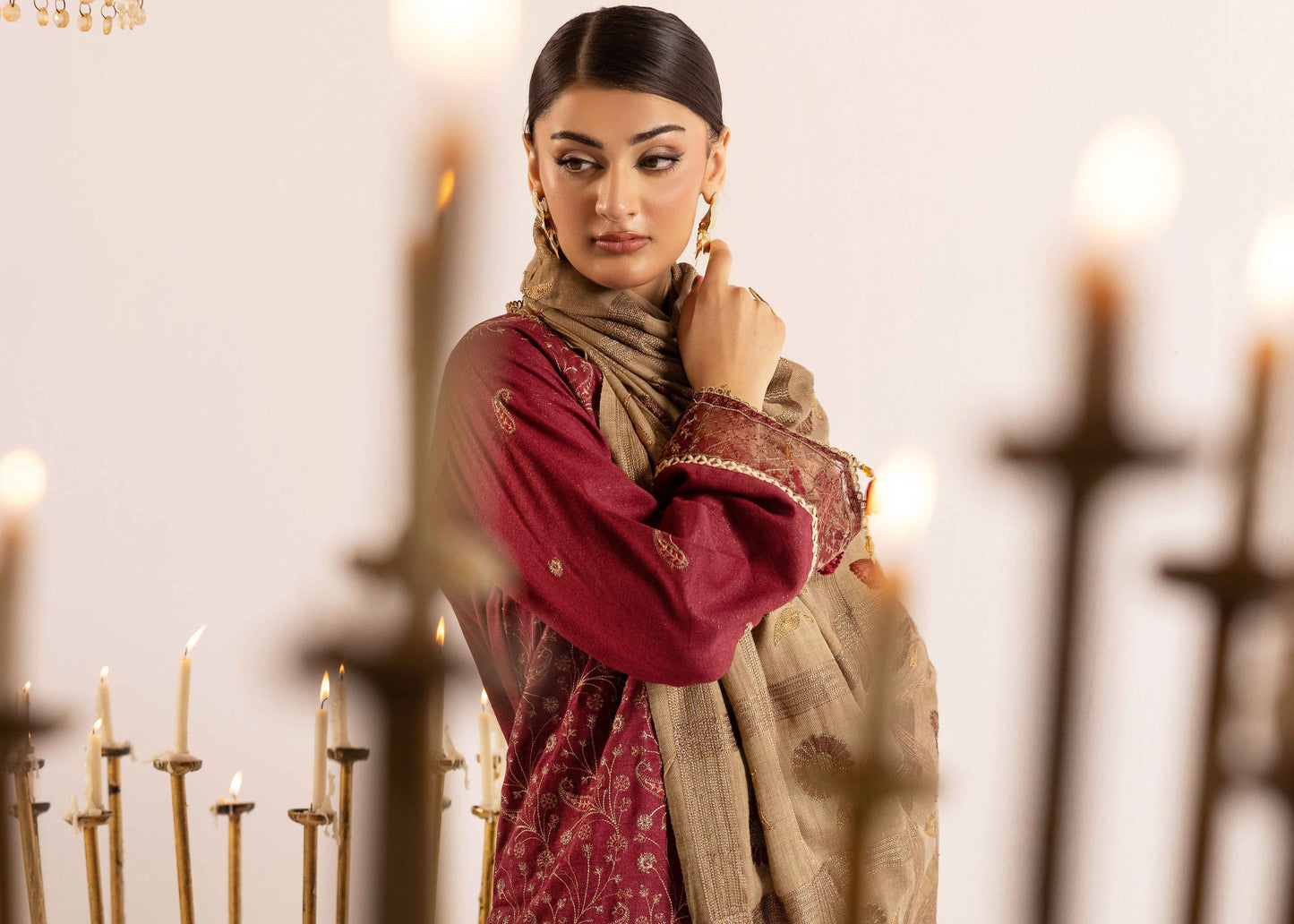 Shaista Supreme Kashmiri Sami Peach Embroidery Wool Shawl