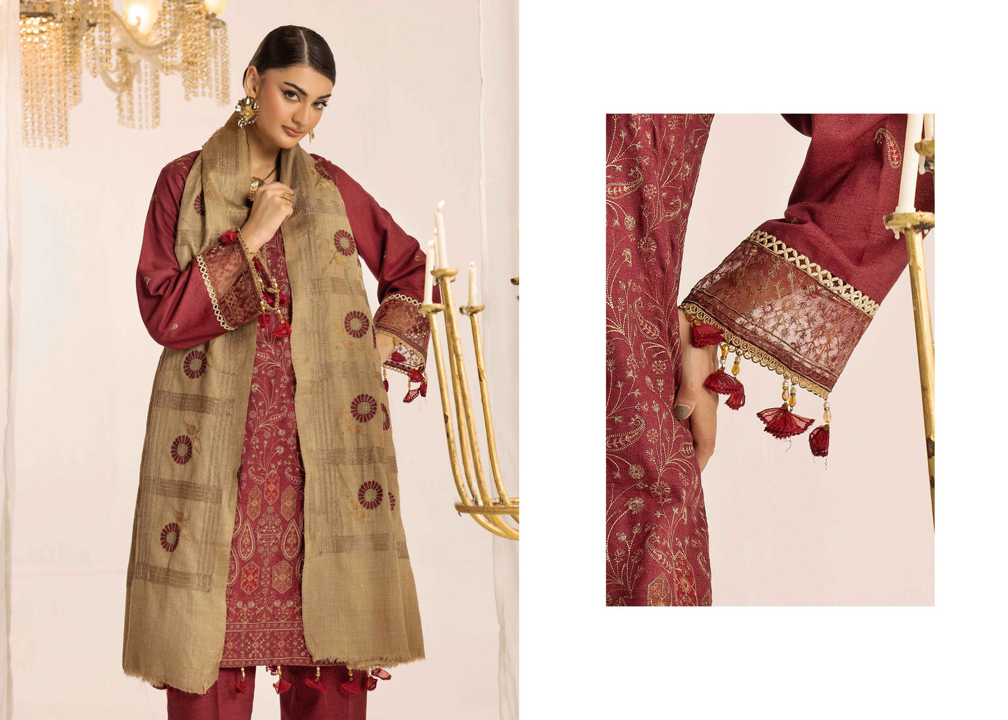 Shaista Supreme Kashmiri Sami Peach Embroidery Wool Shawl