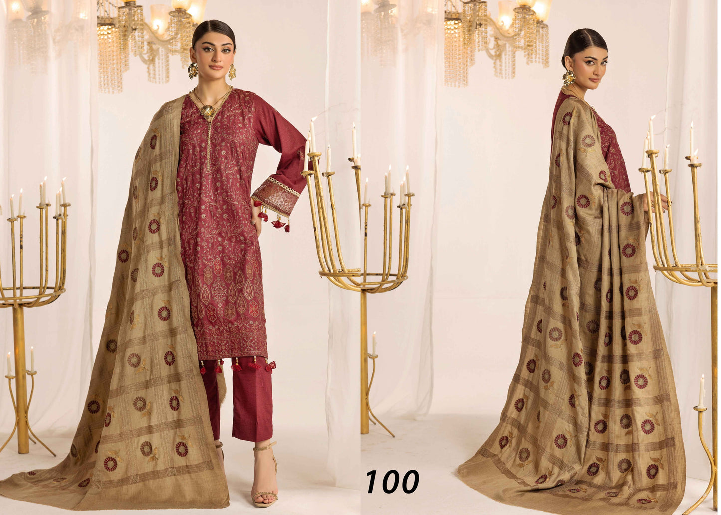 Shaista Supreme Kashmiri Sami Peach Embroidery Wool Shawl