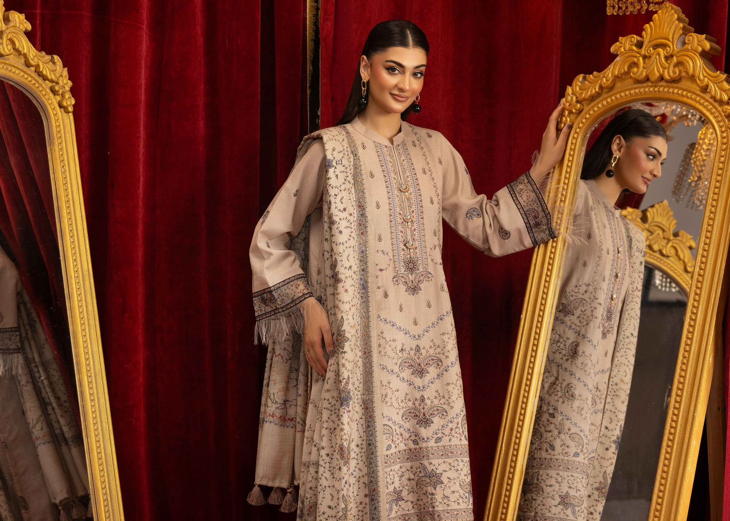 Shaista Supreme Kashmiri Sami Peach Embroidery Wool Shawl