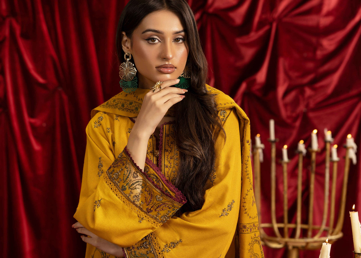 Shaista Supreme Kashmiri Sami Peach Embroidery Wool Shawl