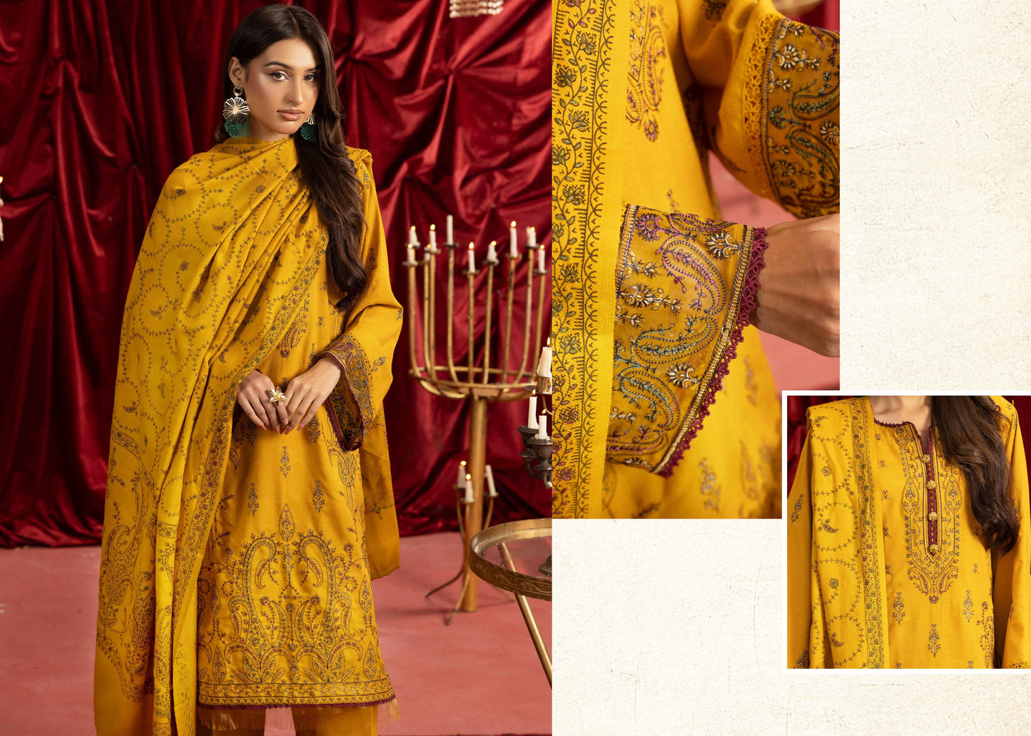 Shaista Supreme Kashmiri Sami Peach Embroidery Wool Shawl