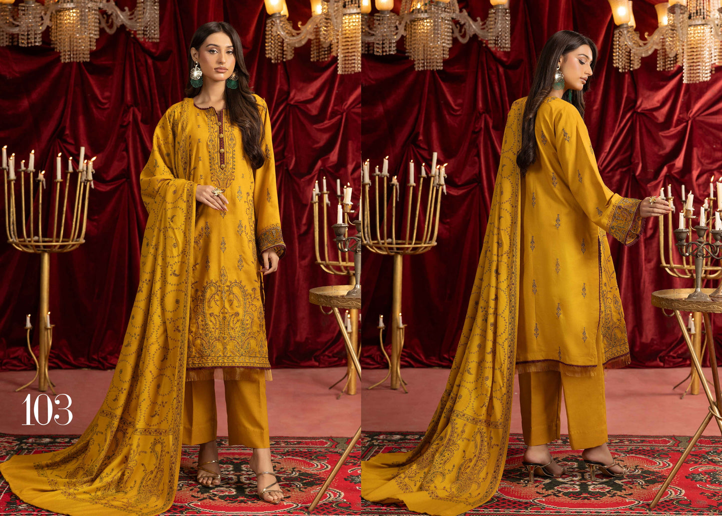 Shaista Supreme Kashmiri Sami Peach Embroidery Wool Shawl