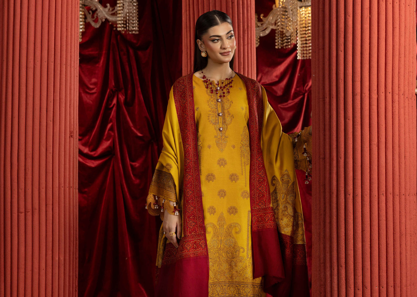 Shaista Supreme Kashmiri Sami Peach Embroidery Wool Shawl