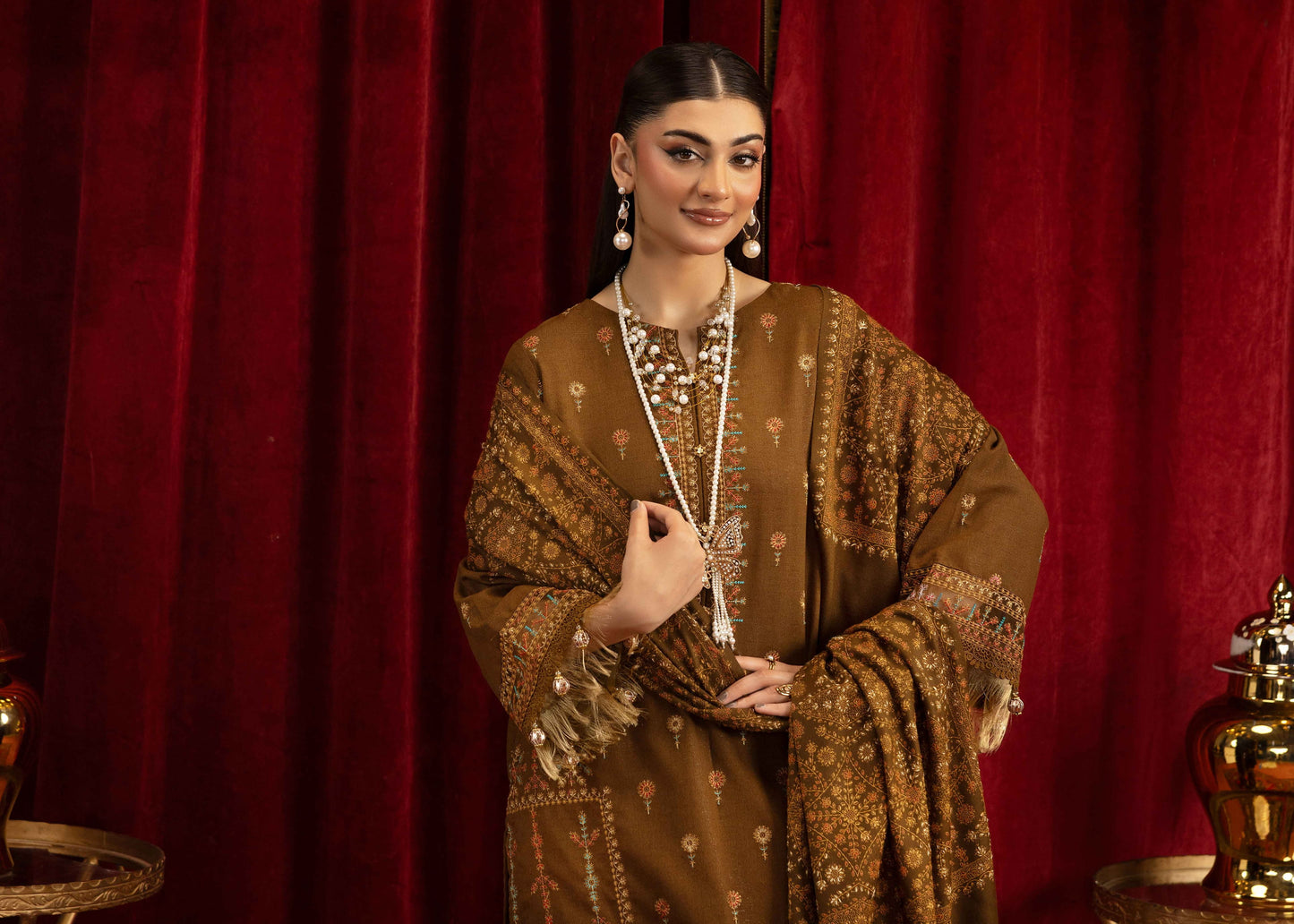 Shaista Supreme Kashmiri Sami Peach Embroidery Wool Shawl