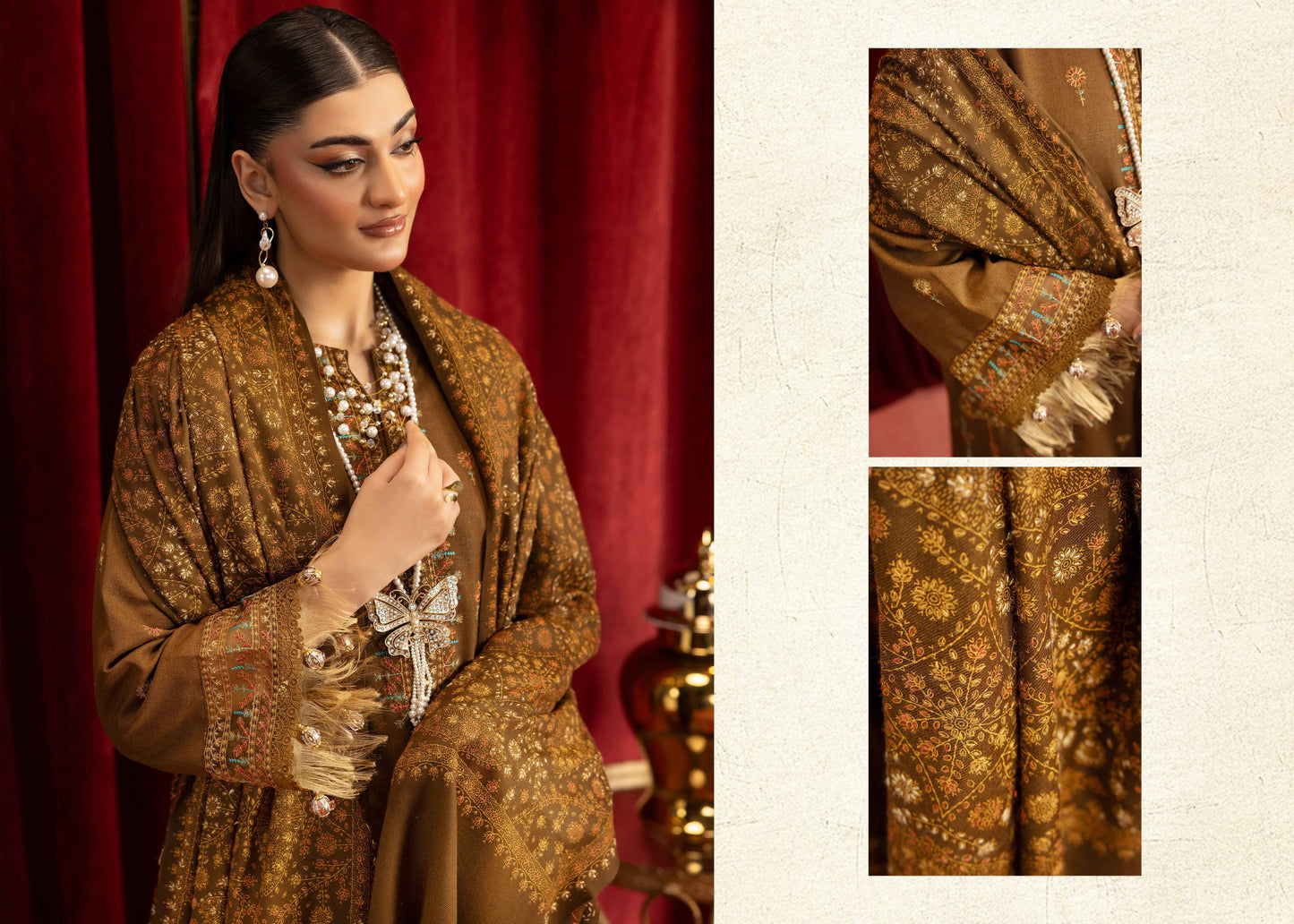 Shaista Supreme Kashmiri Sami Peach Embroidery Wool Shawl