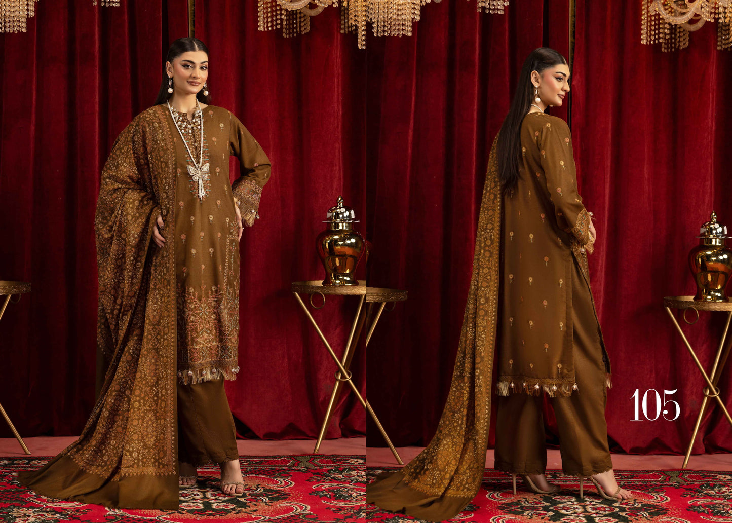 Shaista Supreme Kashmiri Sami Peach Embroidery Wool Shawl