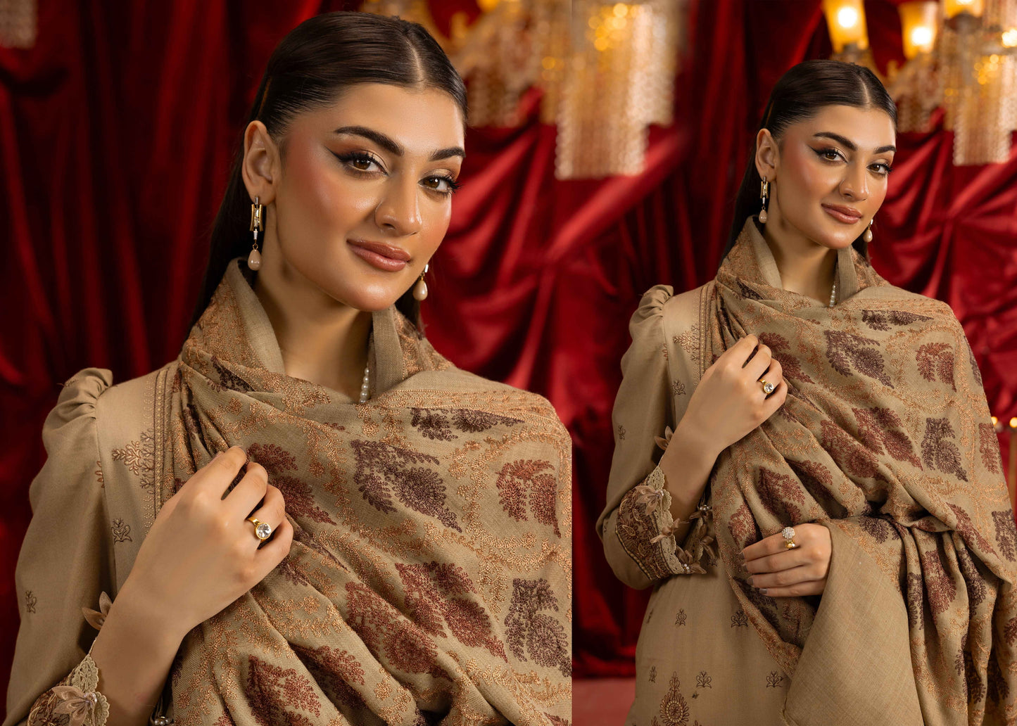 Shaista Supreme Kashmiri Sami Peach Embroidery Wool Shawl