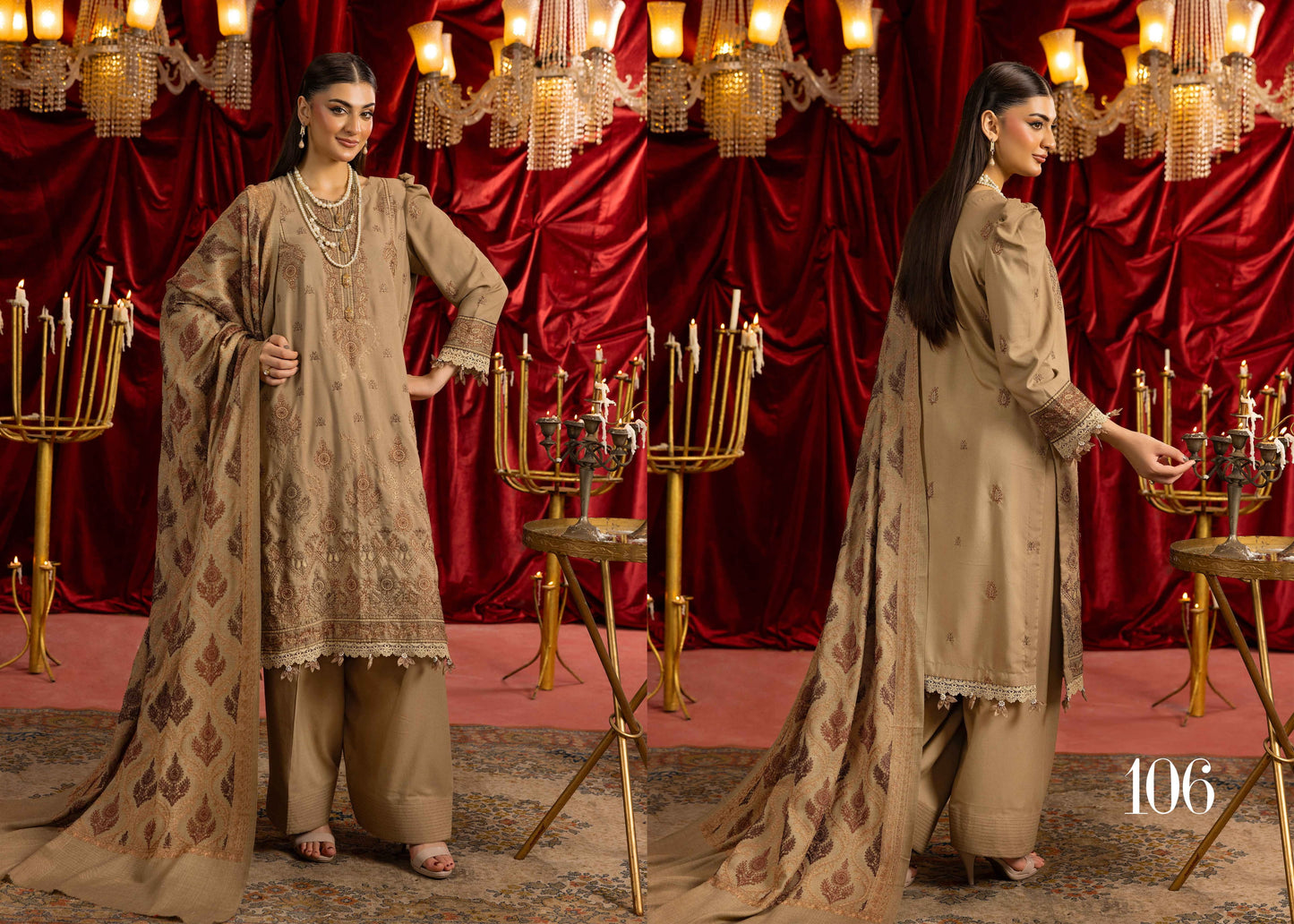 Shaista Supreme Kashmiri Sami Peach Embroidery Wool Shawl