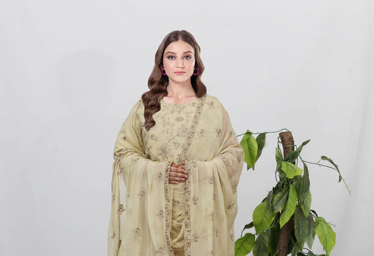 Malika Embroidered Karandi With Chiffon Dupatta Embroidered Collection