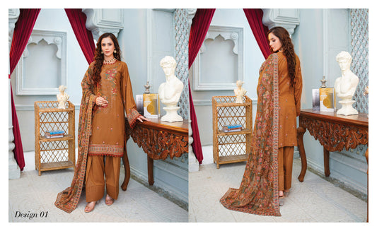 Dastan Noori Embroidered Karandi With Embroidered Heavy Shawl - Brown