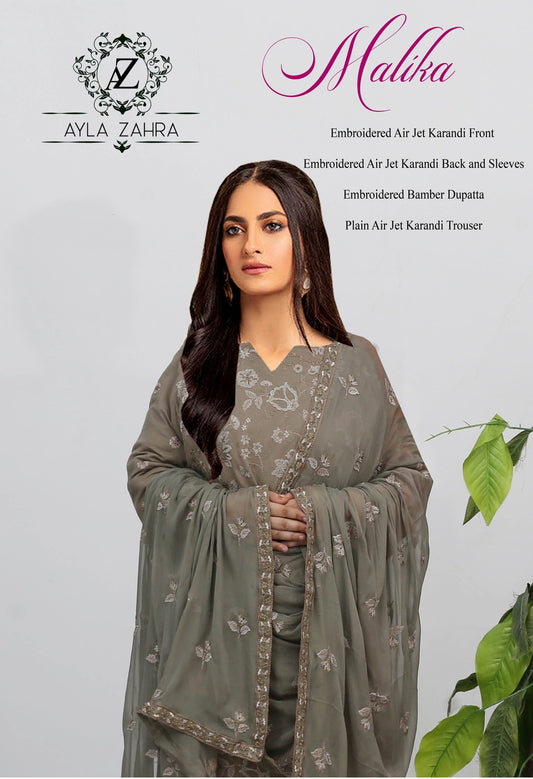 Malika Embroidered Karandi With Chiffon Dupatta Embroidered Collection