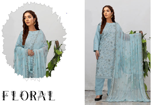 Malika Embroidered Karandi With Chiffon Dupatta Embroidered Collection