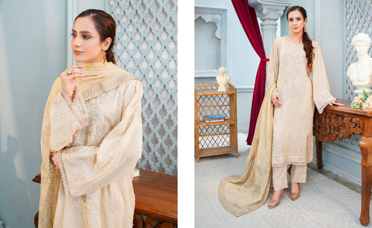 Dastan Noori Embroidered Karandi With Embroidered Heavy Shawl - Skin