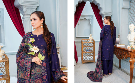 Dastan Nooi Embroidered Karandi With Embroidered Heavy Shawl- Blue