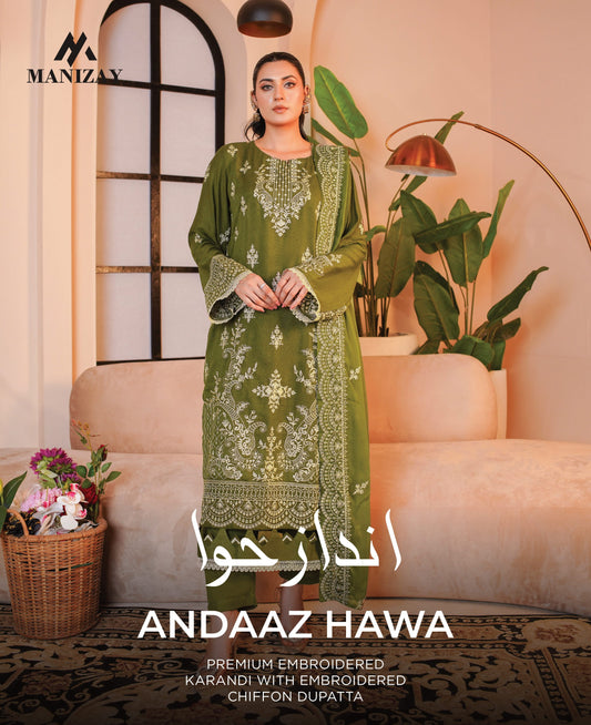 Andaaz Hawa Embroidered Karandi With Embroidered Chiffon Dupatta