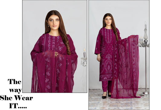 Hamna Embroidered Viscous With Chiffon Dupatta Embroidered