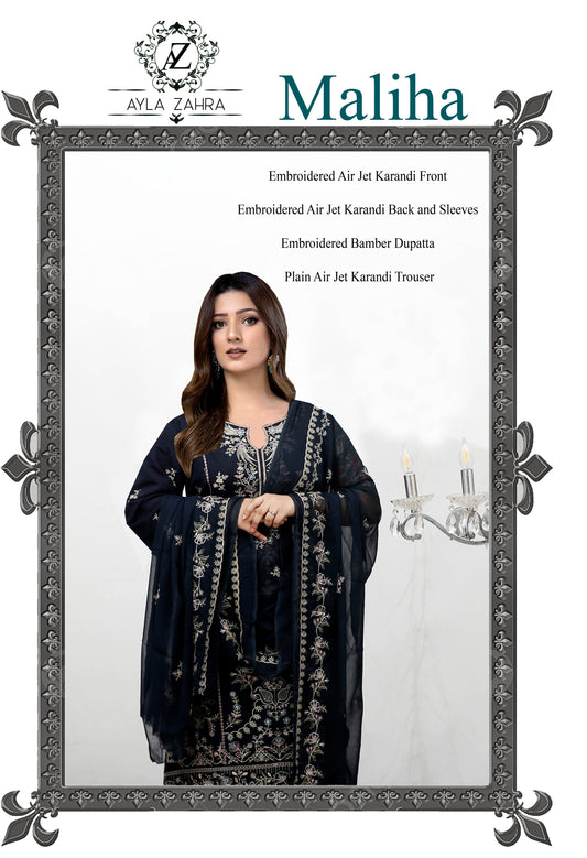 Maliha Embroidered Karandi With Chiffon Dupatta Embroidered Collection