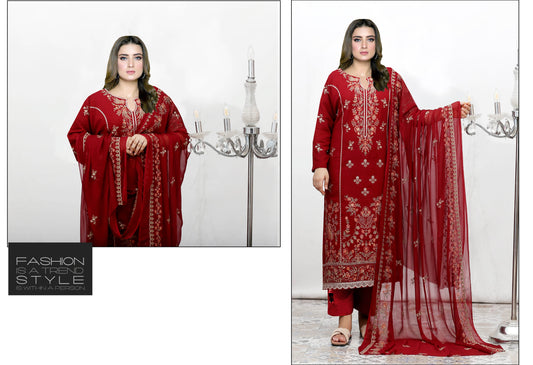 Maliha Embroidered Karandi With Chiffon Dupatta Embroidered Collection