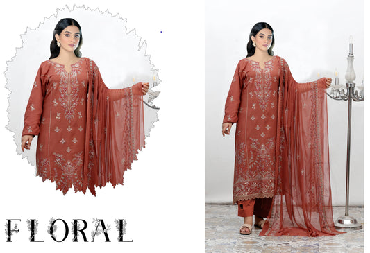 Maliha Embroidered Karandi With Chiffon Dupatta Embroidered Collection