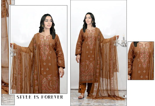 Maliha Embroidered Karandi With Chiffon Dupatta Embroidered Collection