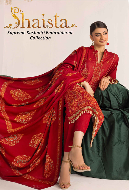 Shaista Supreme Kashmiri Sami Peach Embroidery Wool Shawl