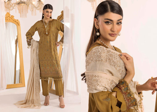 Shaista Supreme Kashmiri Sami Peach Embroidery Wool Shawl