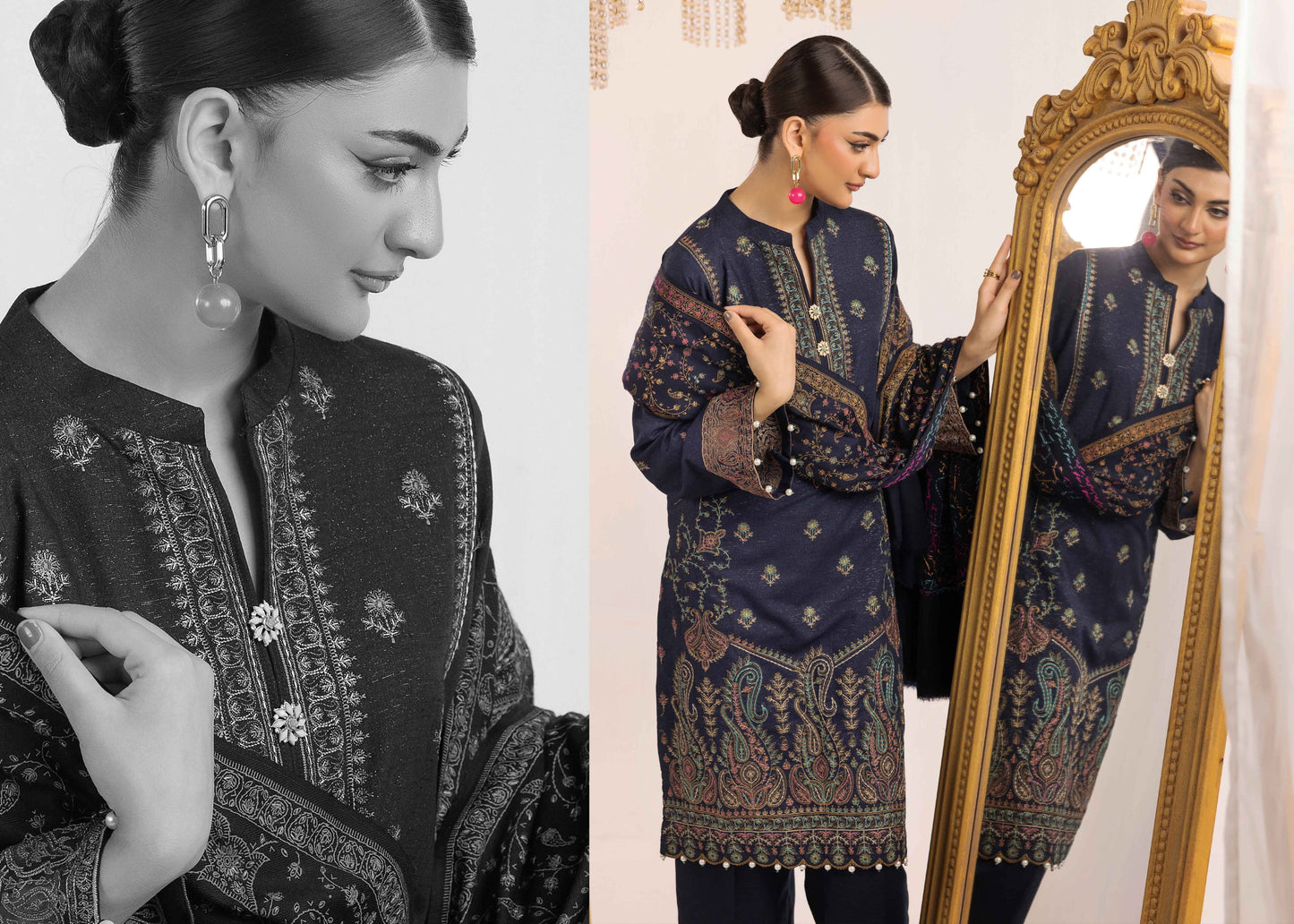 Shaista Supreme Kashmiri Sami Peach Embroidery Wool Shawl