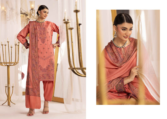 Shaista Supreme Kashmiri Sami Peach Embroidery Wool Shawl