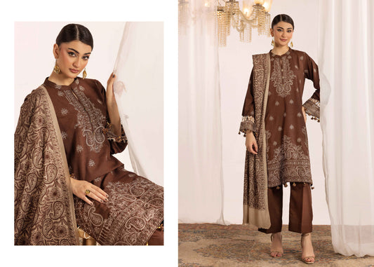 Shaista Supreme Kashmiri Sami Peach Embroidery Wool Shawl