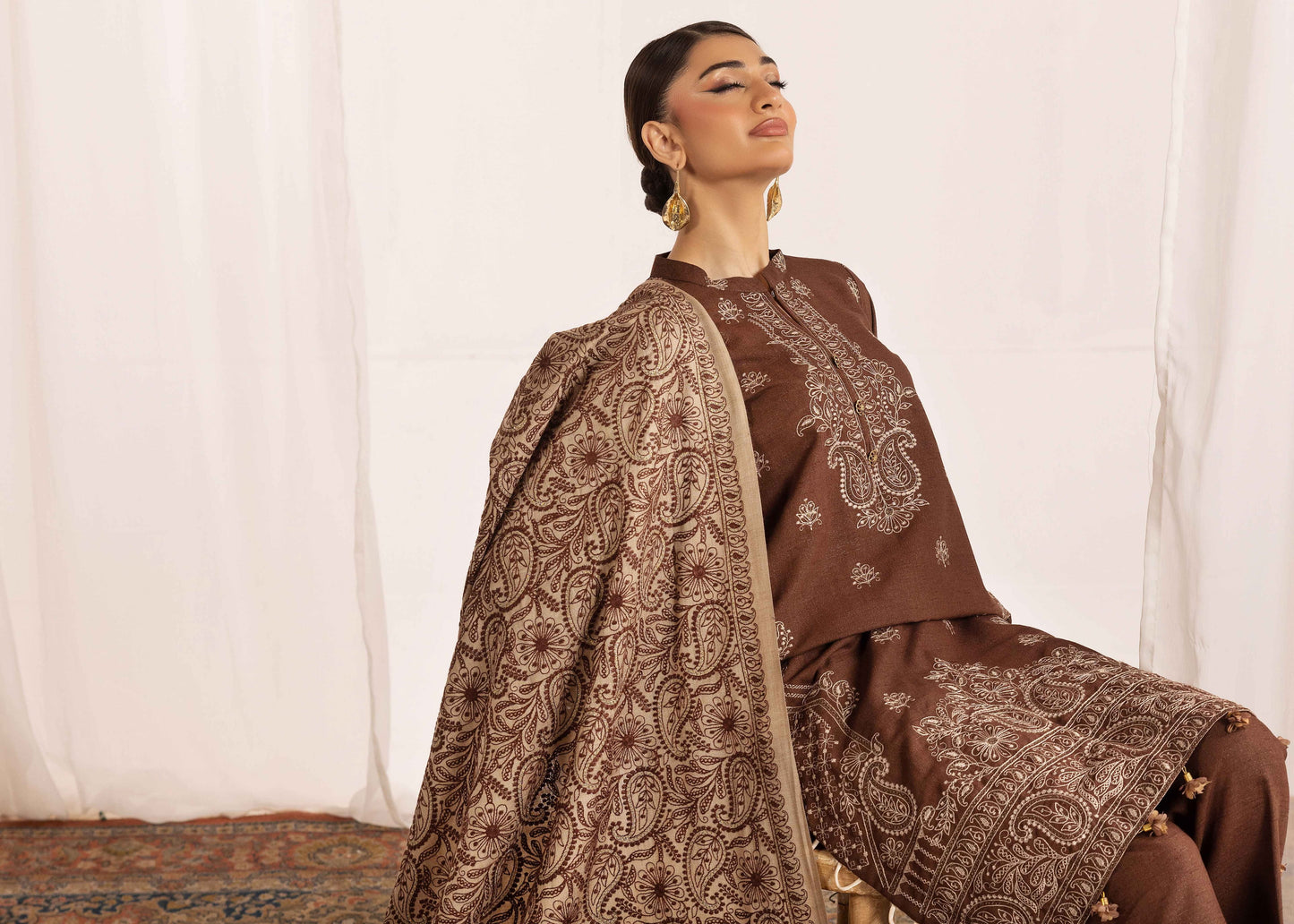Shaista Supreme Kashmiri Sami Peach Embroidery Wool Shawl