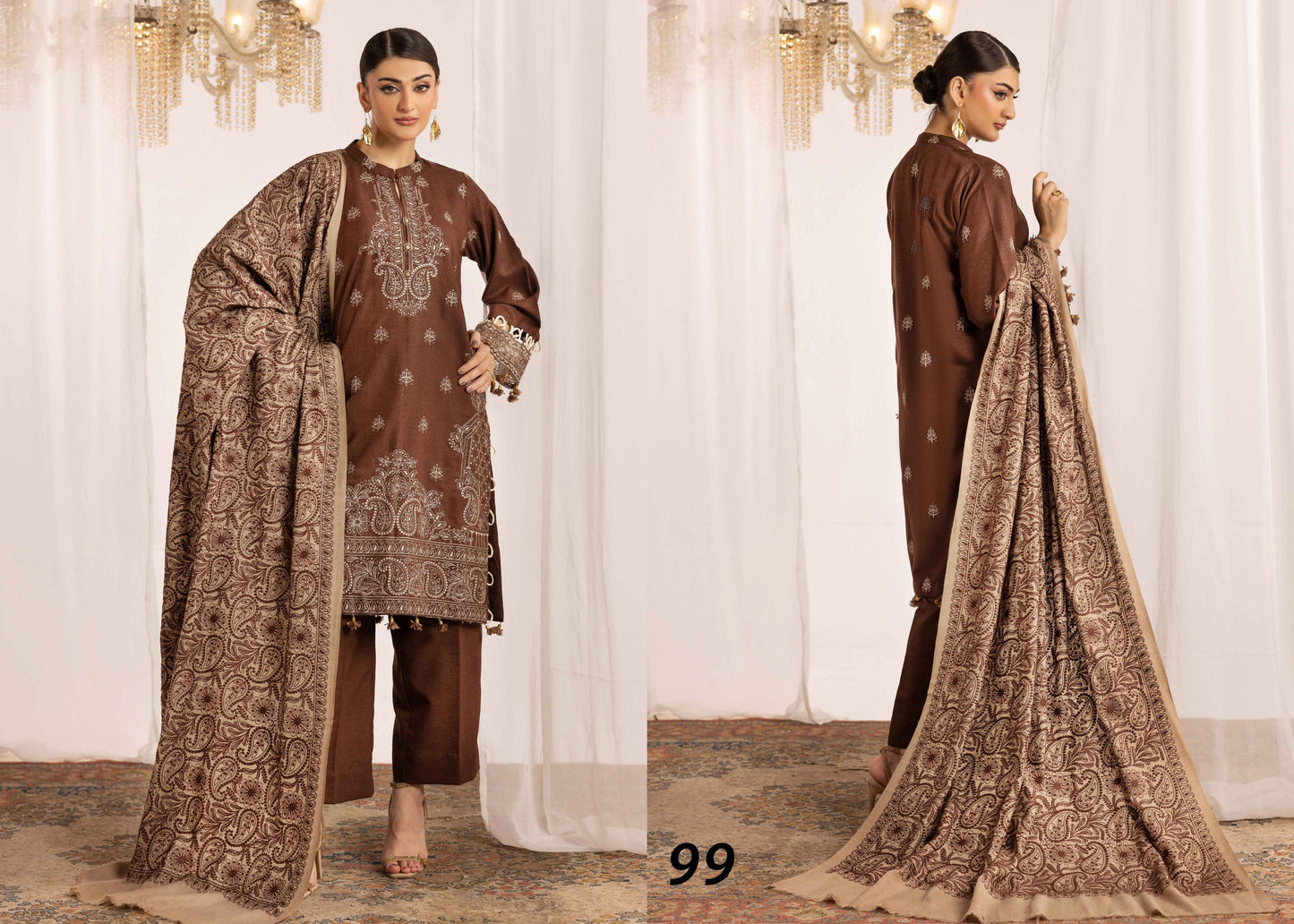 Shaista Supreme Kashmiri Sami Peach Embroidery Wool Shawl